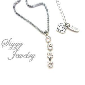 Swarovski Crystal Drop Necklace on Rhodium Plated Chain, 6mm Sparkly Crystals